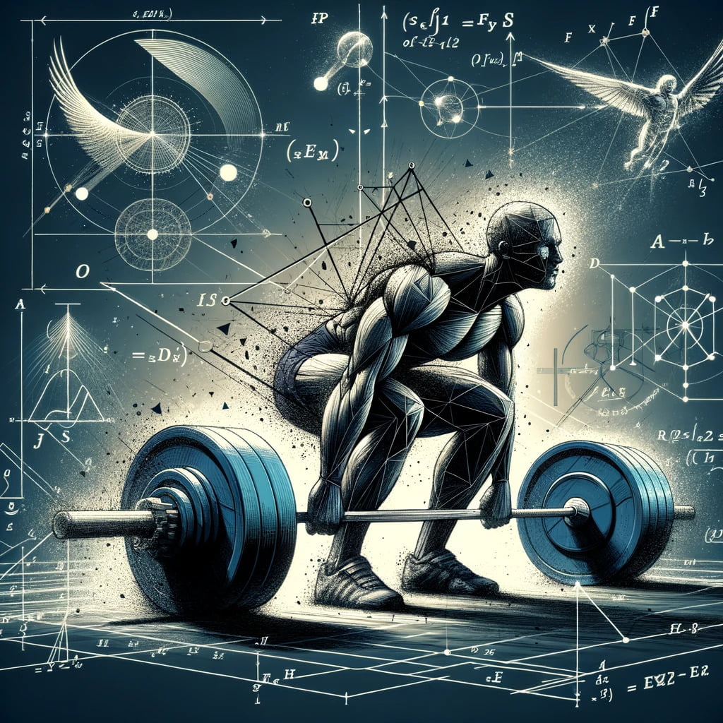 DALL·E 2023 11 02 18.10.13 An illustration that abstractly represents the physics principles of deadlifting. It shows a person of indeterminate descent performing a deadlift wi
